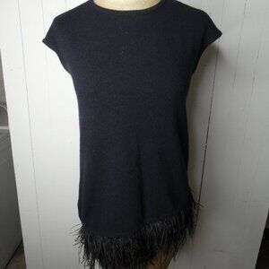 Neiman Marcus Cashmere Women's S Ostritch Feather Trim Pullover Sweater Black